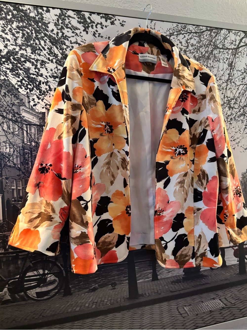 Alfred Dunner Floral Blazer in Coral, Orange & Cream